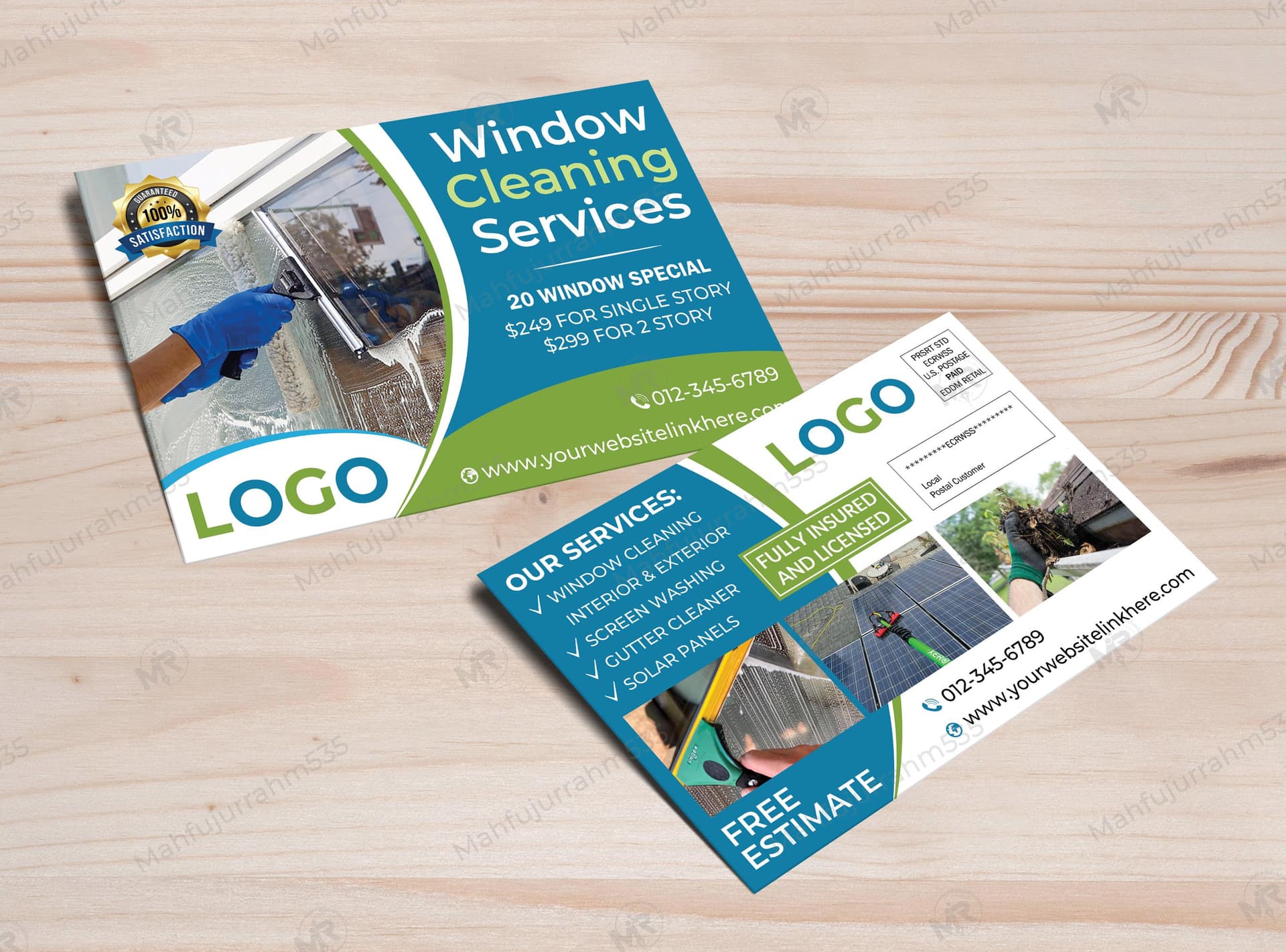 Window Cleaning Services Postcard Design Window and Solar Panel and Gutter Cleaning Postcard Design.jpg