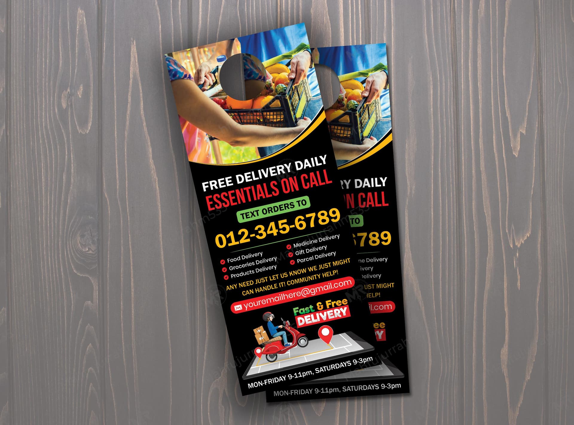 Delivery Service Door Hanger Design Template for Daily Essentials On Call Delivery Service Door Hanger Design for Daily Essentials On Call.jpg