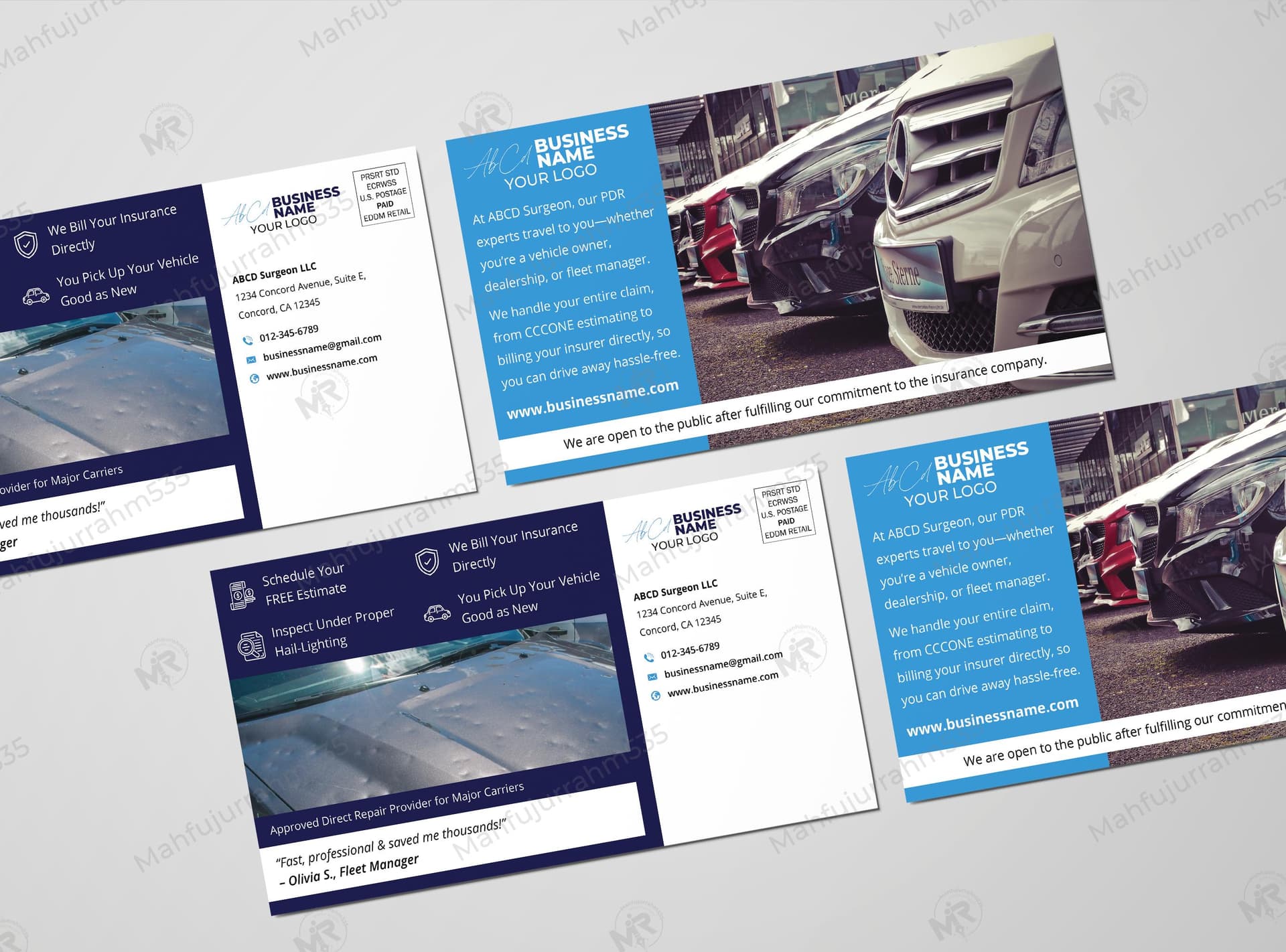 Paintless Dent Repair Postcard Design – Professional Auto Body Service Template Auto Body Service Postcard Design Template.jpg